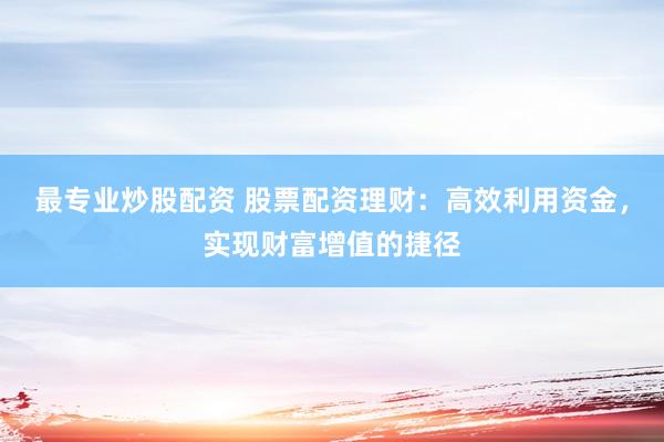最专业炒股配资 股票配资理财：高效利用资金，实现财富增值的捷径