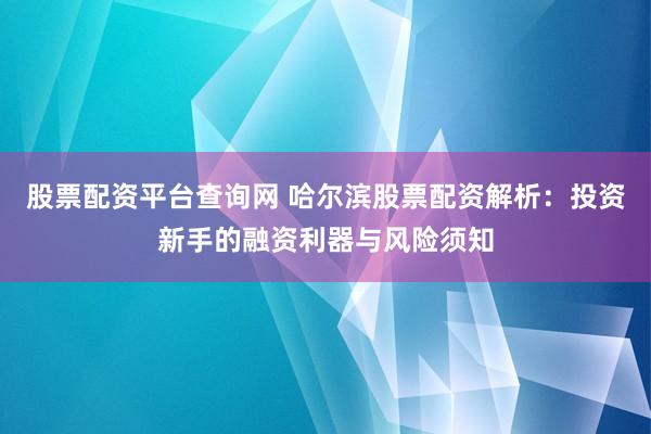 股票配资平台查询网 哈尔滨股票配资解析：投资新手的融资利器与风险须知