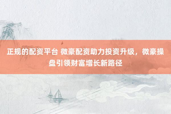 正规的配资平台 微豪配资助力投资升级，微豪操盘引领财富增长新路径