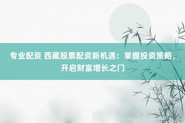 专业配资 西藏股票配资新机遇：掌握投资策略，开启财富增长之门